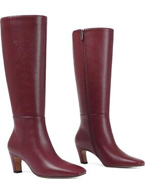 Women's Winered Comfortable Square Toe Faux Leather Chunky Knee High Boots